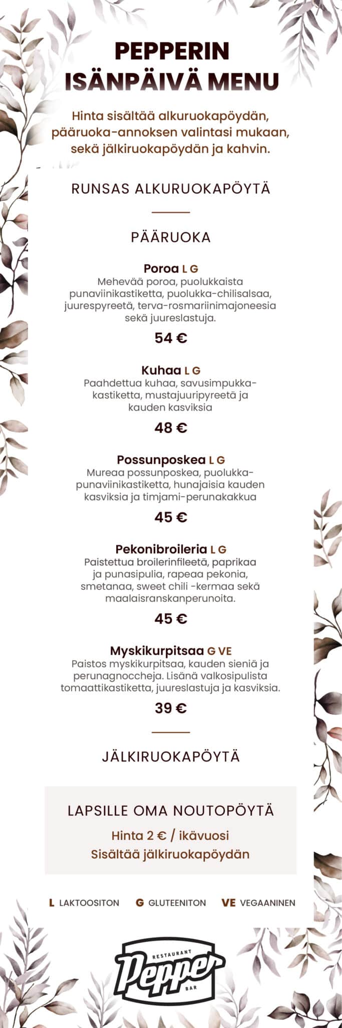 isänpäivän menu 2024