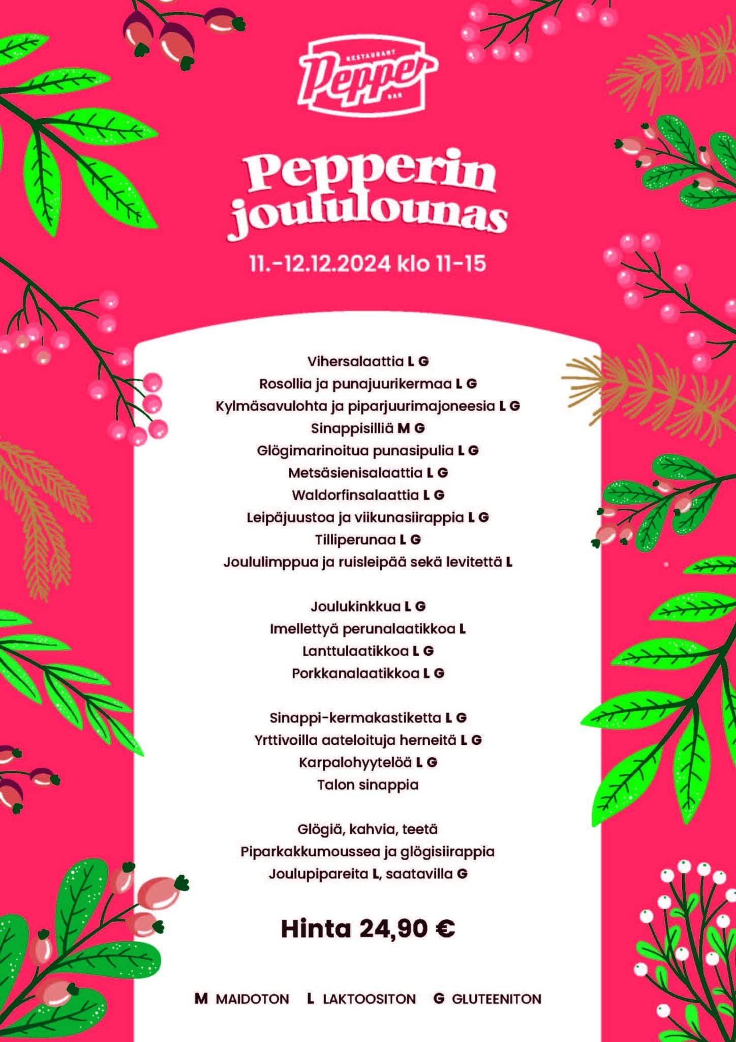 Pepperin joululounaan menu