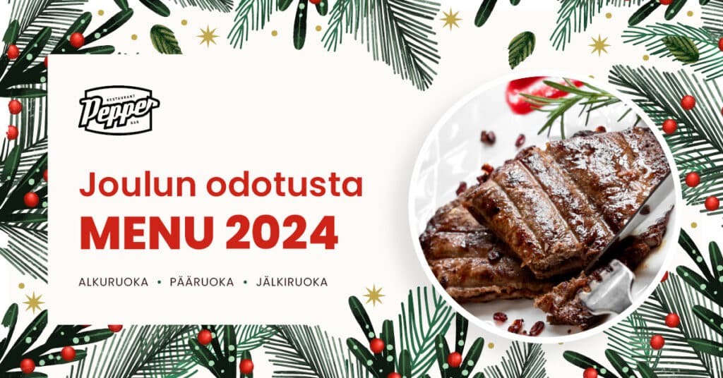 jouluinen liha-annos, havuja, karpaltoita, joulu