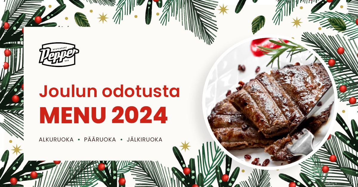 jouluinen liha-annos, havuja, karpaltoita, joulu