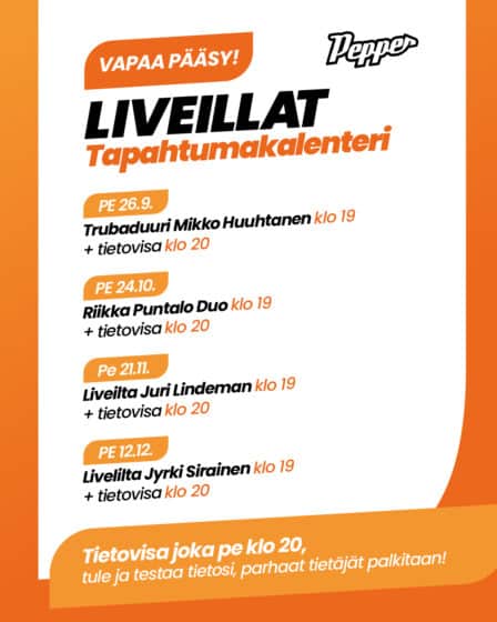 Pepper Ylöjärven loppuvuoden 2025 tapahtumat listattuna.